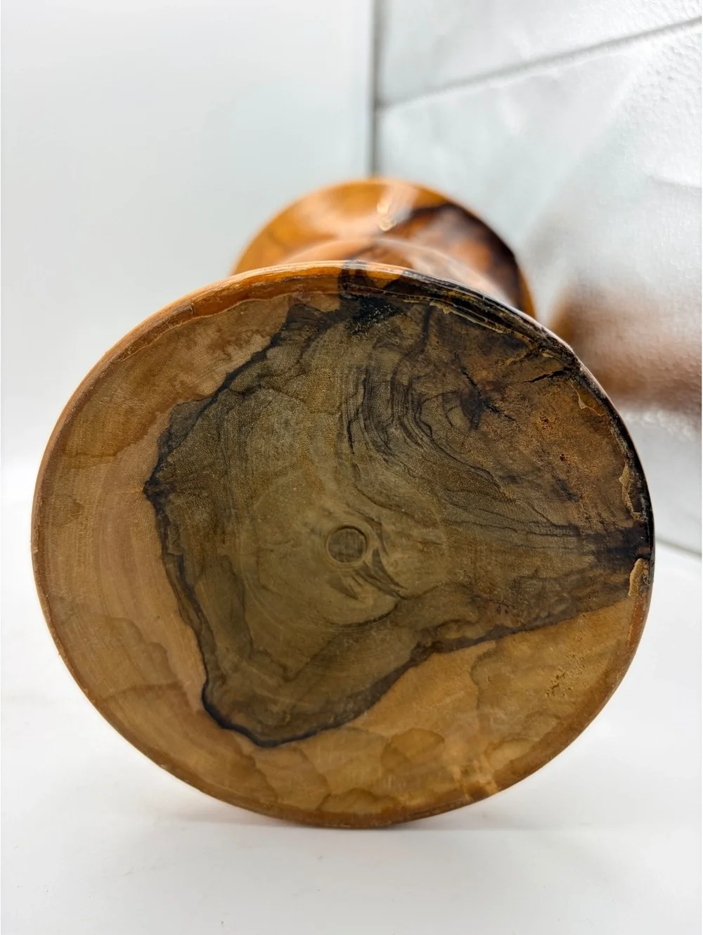 Vintage turned olive wood vase. Rustic and hand crafted.